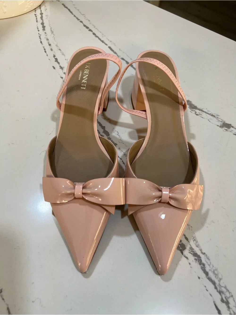 LK Bennett Patent Bow Pointed Slingback Heels in Blush Pink size 37 (6.5)